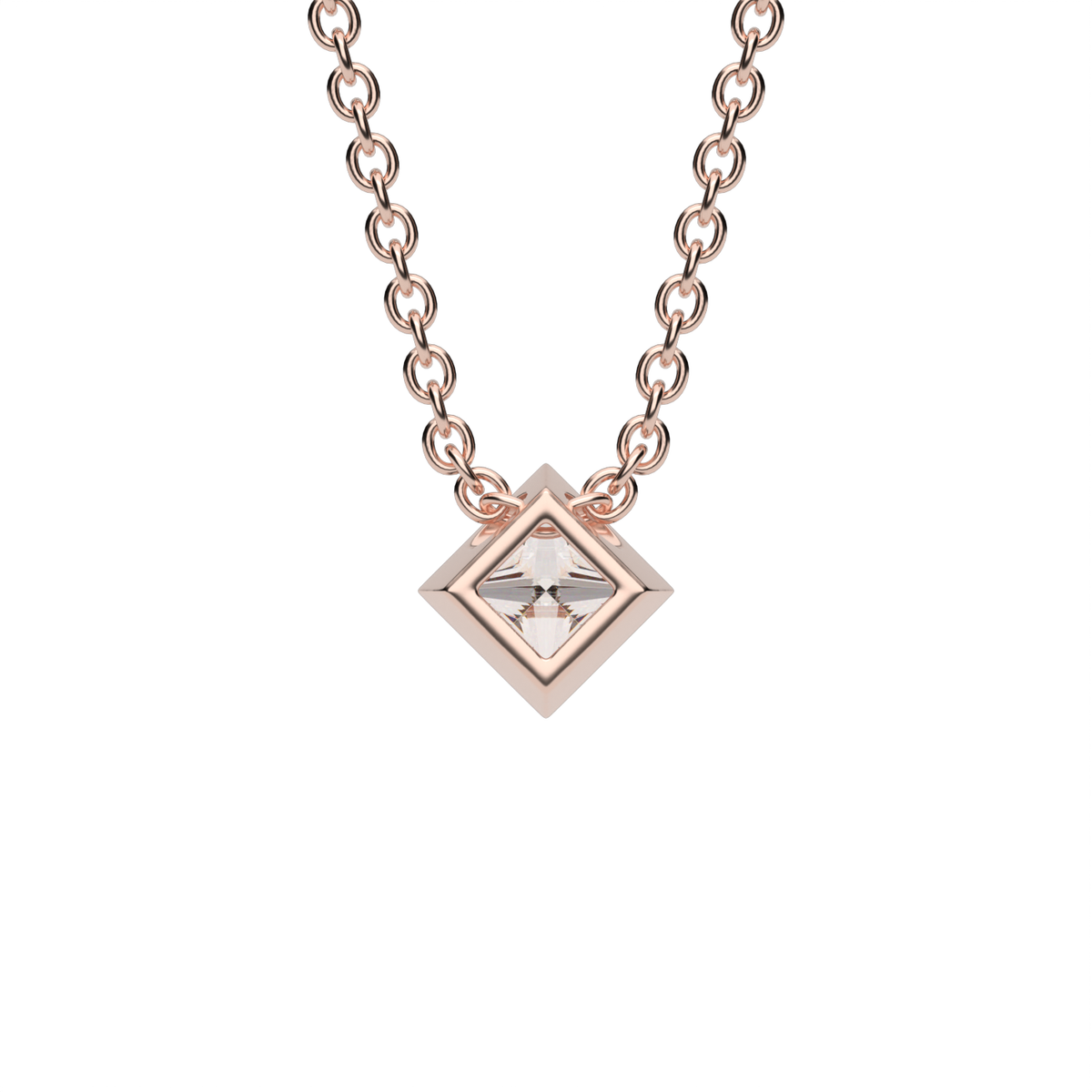 Princess Cut Diamond Solitaire Pendant — 14K Rose Gold / Lab Diamond (image)