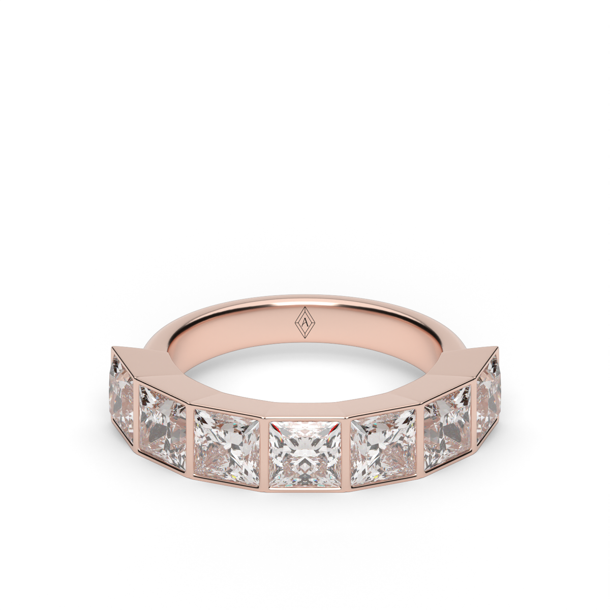 3.5 Carat Seven Stone Bezel Princess Cut  Anniversary Ring — 14K Rose Gold / Lab Diamond (image)