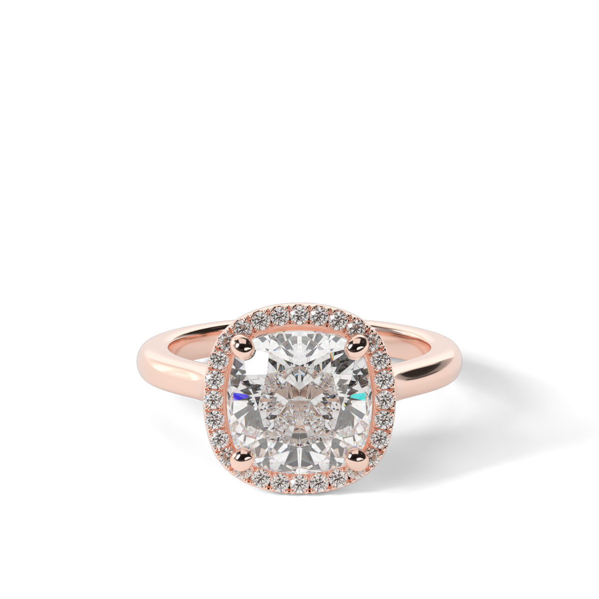 Pavé Halo Solitaire Shank  Engagement Ring — 14K Rose Gold / Cushion / Lab Diamond (image)
