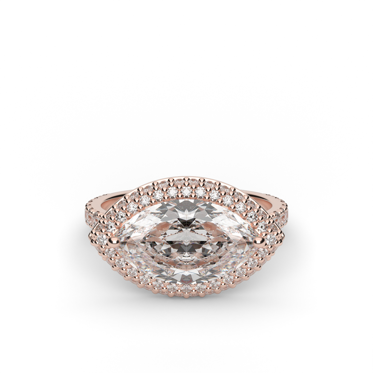 East-West Halo Diamond Engagement Ring — 14K Rose Gold / Marquise / Lab Diamond (image)