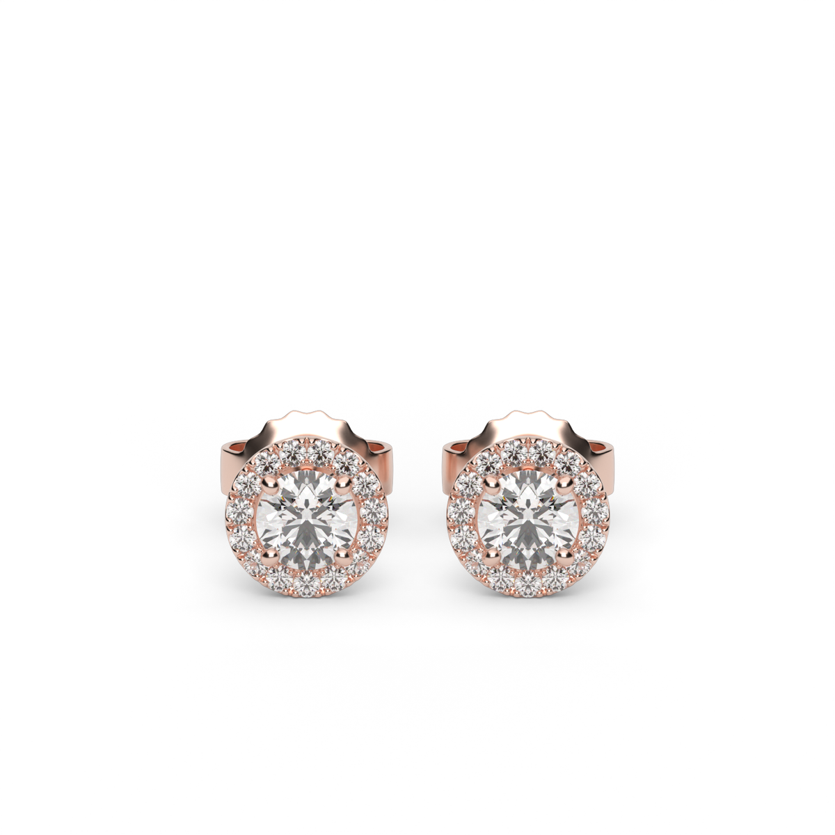 Elegant Halo Diamond Stud Earrings — 14K Rose Gold / Lab Diamond (image)