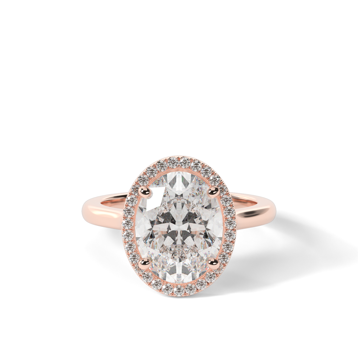 Pavé Halo Solitaire Shank  Engagement Ring — 14K Rose Gold / Oval / Lab Diamond (image)