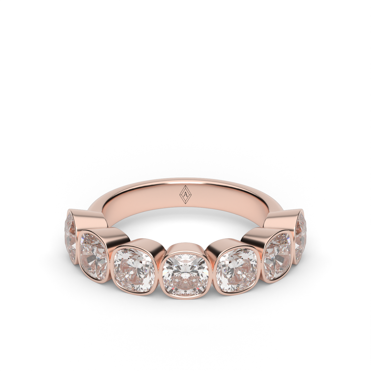 3.5 Carat Seven Stone Bezel Cushion  Anniversary Ring — 14K Rose Gold / Lab Diamond (image)