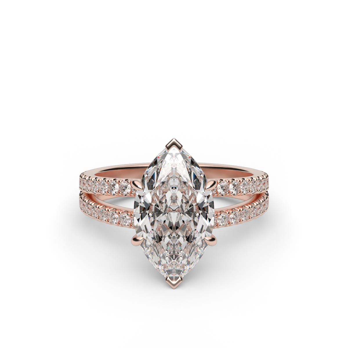 Split Shank   Pavé Engagement Ring — 14K Rose Gold / Marquise / Lab Diamond (image)