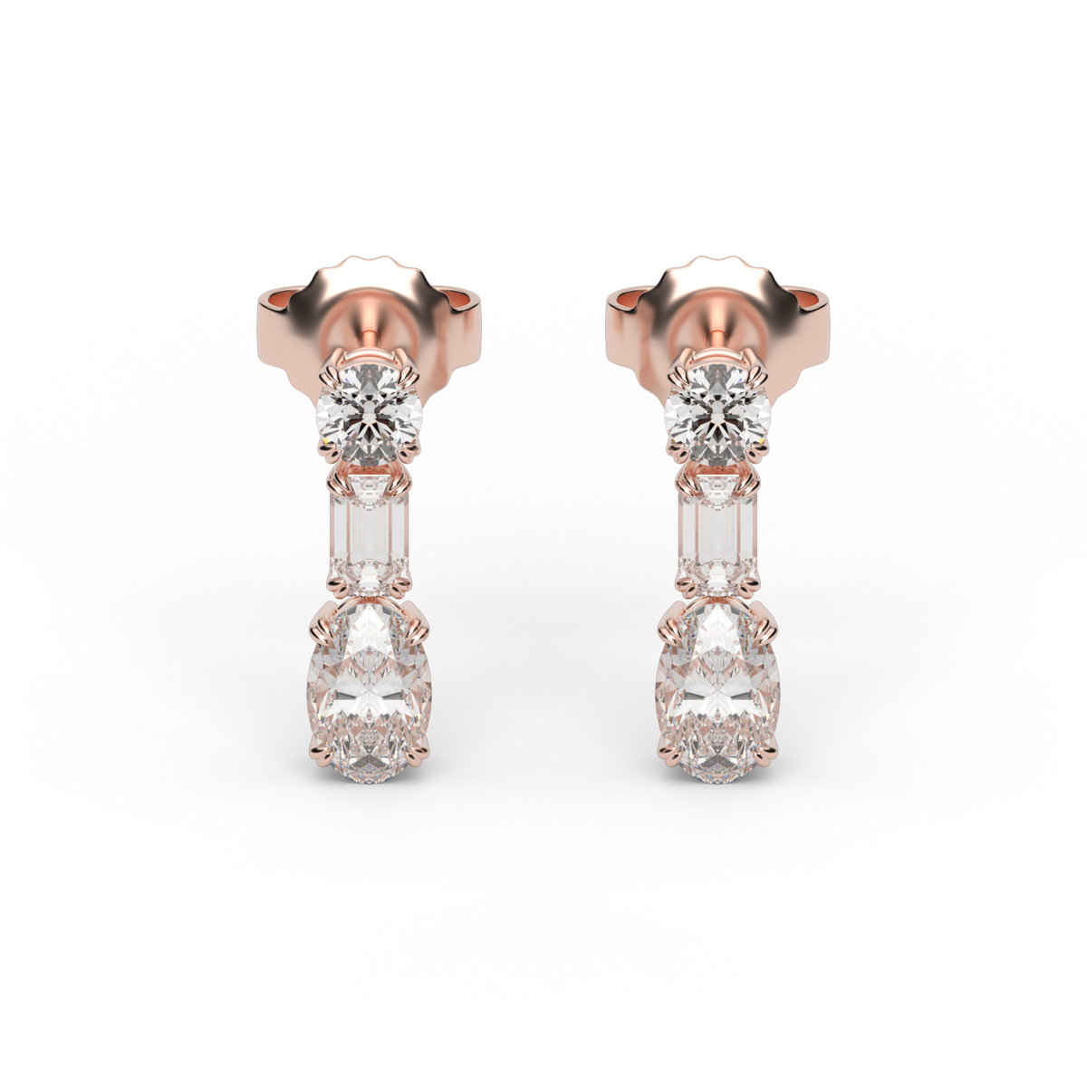 Round, Emerald & Oval Drop Earrings — 14K Rose Gold / Lab Diamond (image)