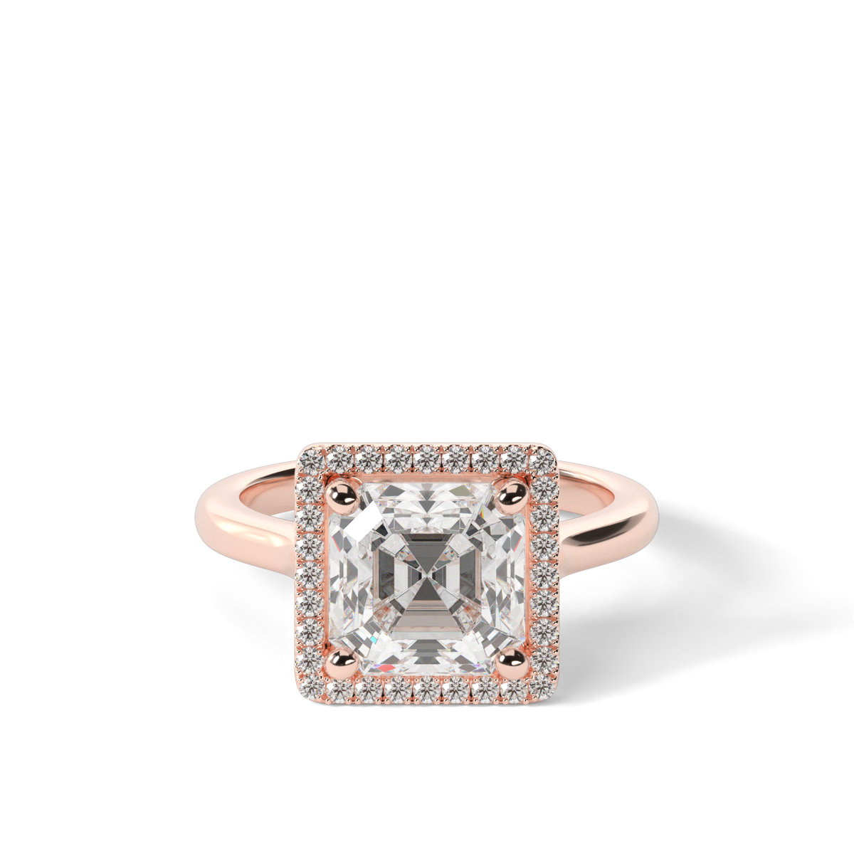 Pavé Halo Solitaire Shank  Engagement Ring — 14K Rose Gold / Asscher / Lab Diamond (image)