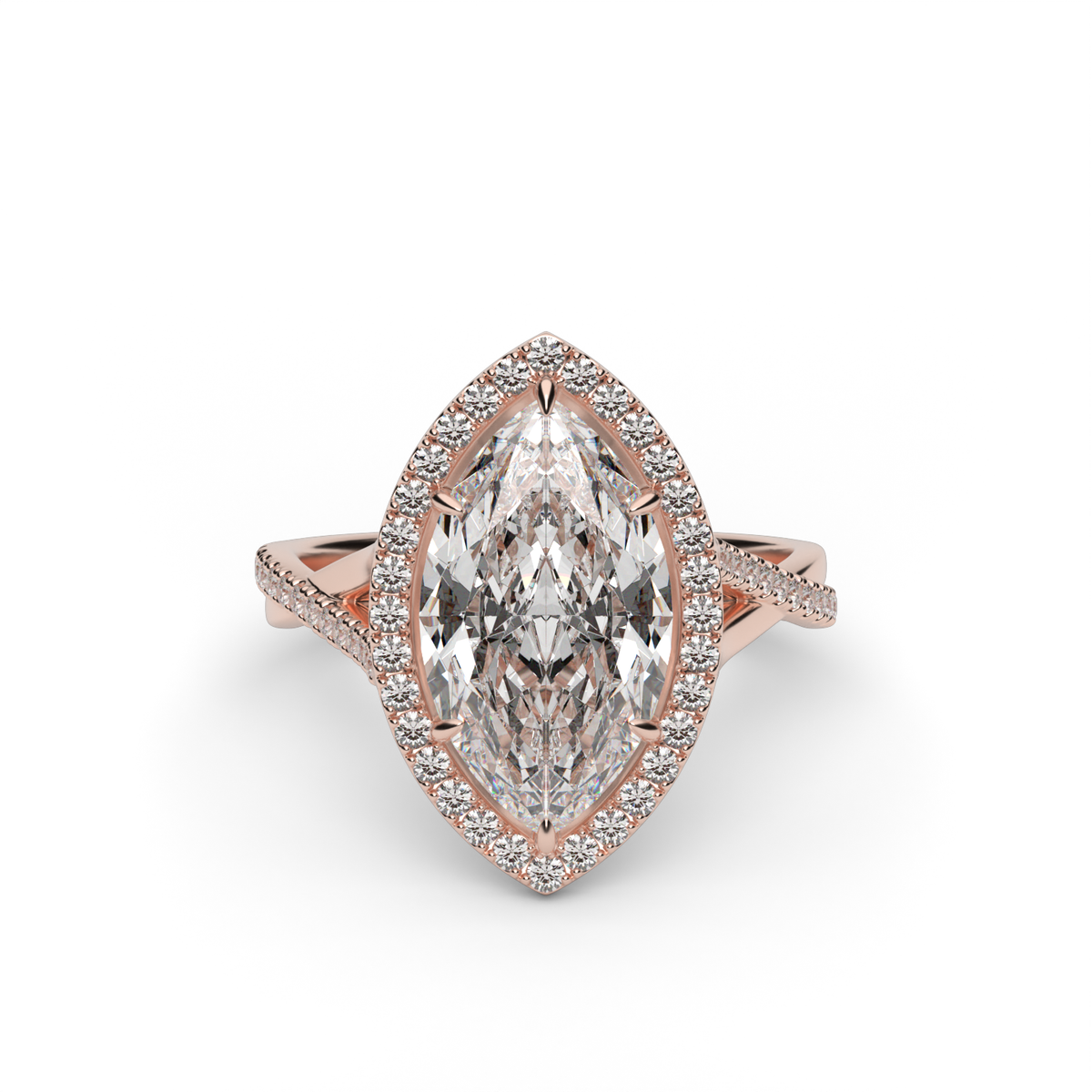 Twisted Shank Pave Halo Diamond Engagement Ring — 14K Rose Gold / Marquise / Lab Diamond (image)
