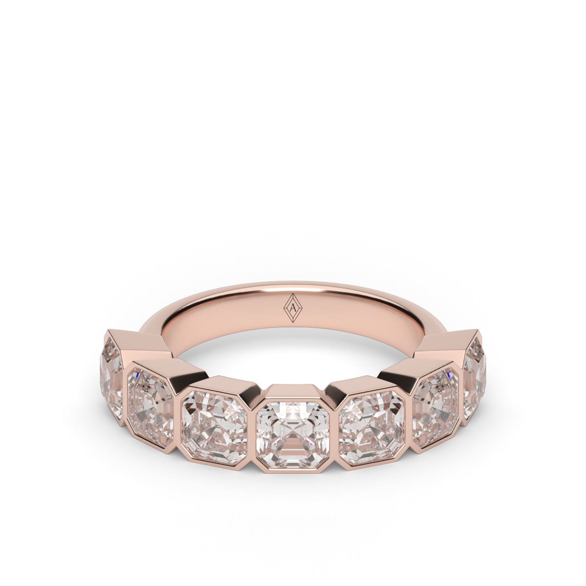3.5 Carat Seven Stone Bezel Asscher Cut Diamond Anniversary Ring — 14K Rose Gold / Lab Diamond (image)