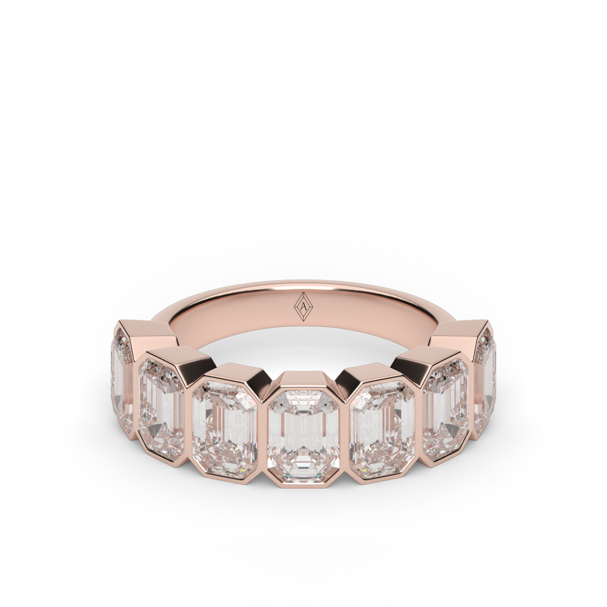 3.5 Carat Seven Stone Bezel Emerald  Anniversary Ring — 14K Rose Gold / Lab Diamond (image)