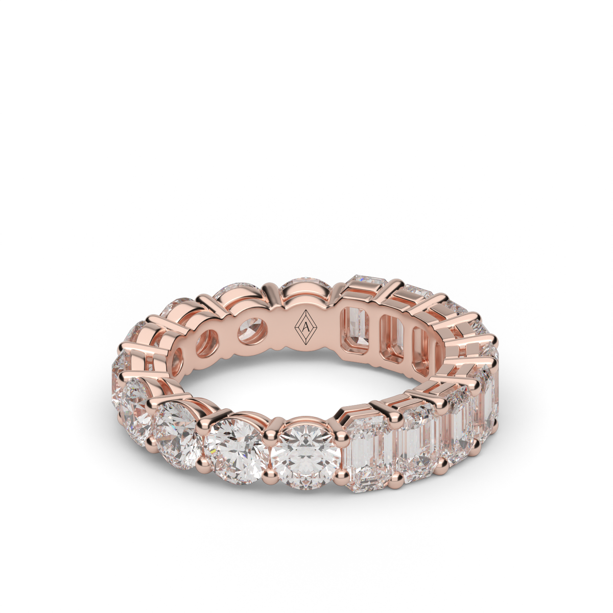 4.5 Carat Mixed Cut Emerald and Round Diamond Ring — 14K Rose Gold / Lab Diamond (image)