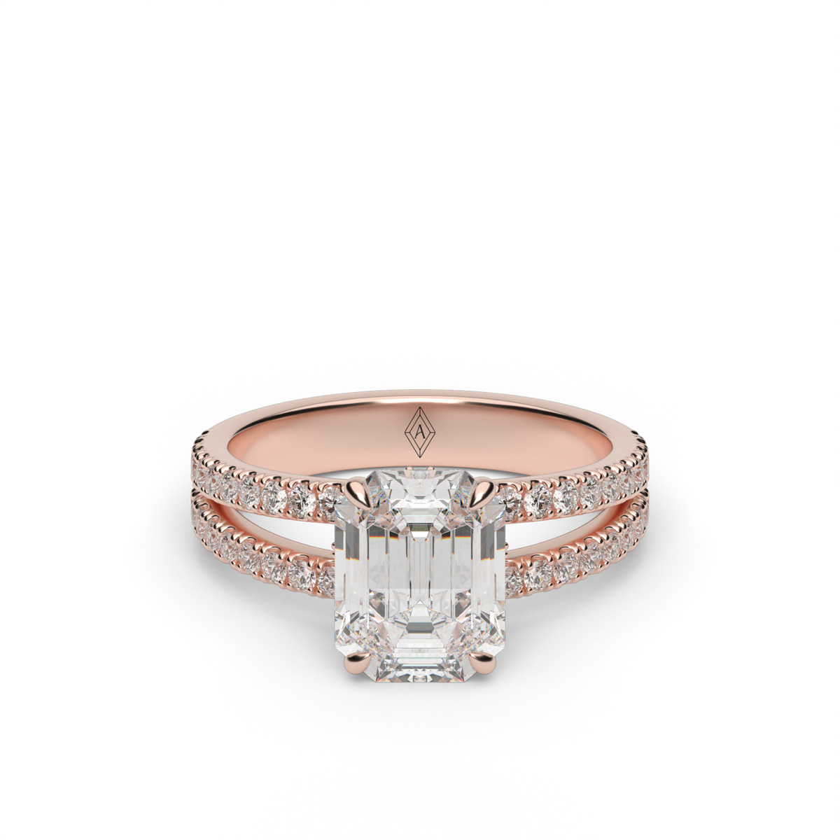 Split Shank   Pavé Engagement Ring — 14K Rose Gold / Emerald / Lab Diamond (image)