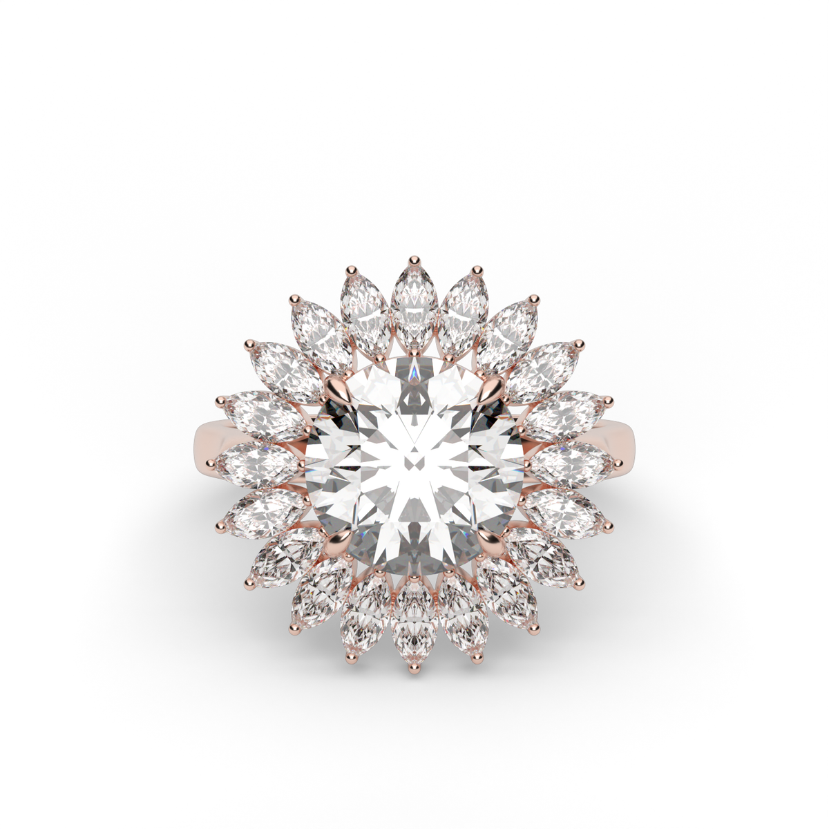 Marquise Diamond Bloom Halo Engagement Ring — 14K Rose Gold / Round / Lab Diamond (image)