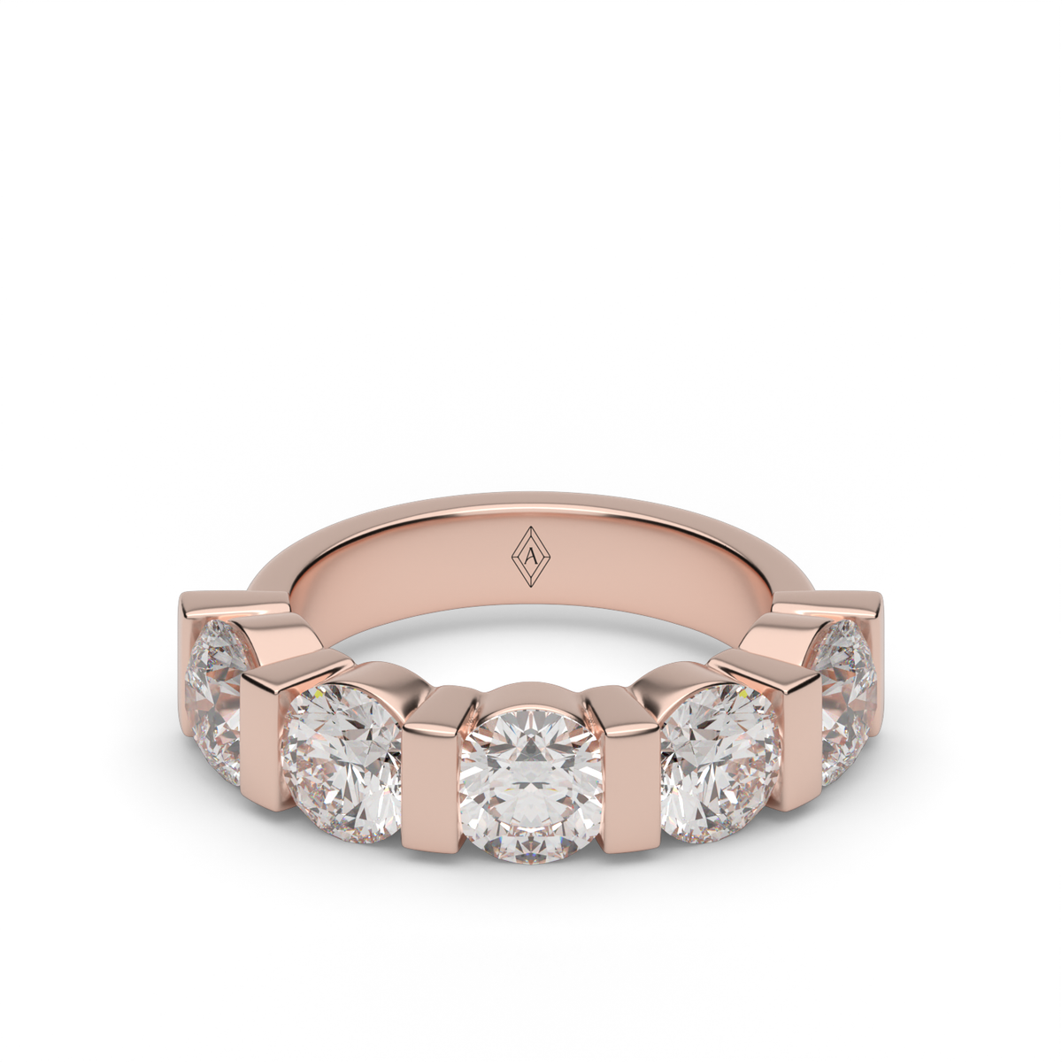 2 Carat Bar Set Channel Round Cut Diamond Anniversary Ring — 14K Rose Gold / Lab Diamond (image)
