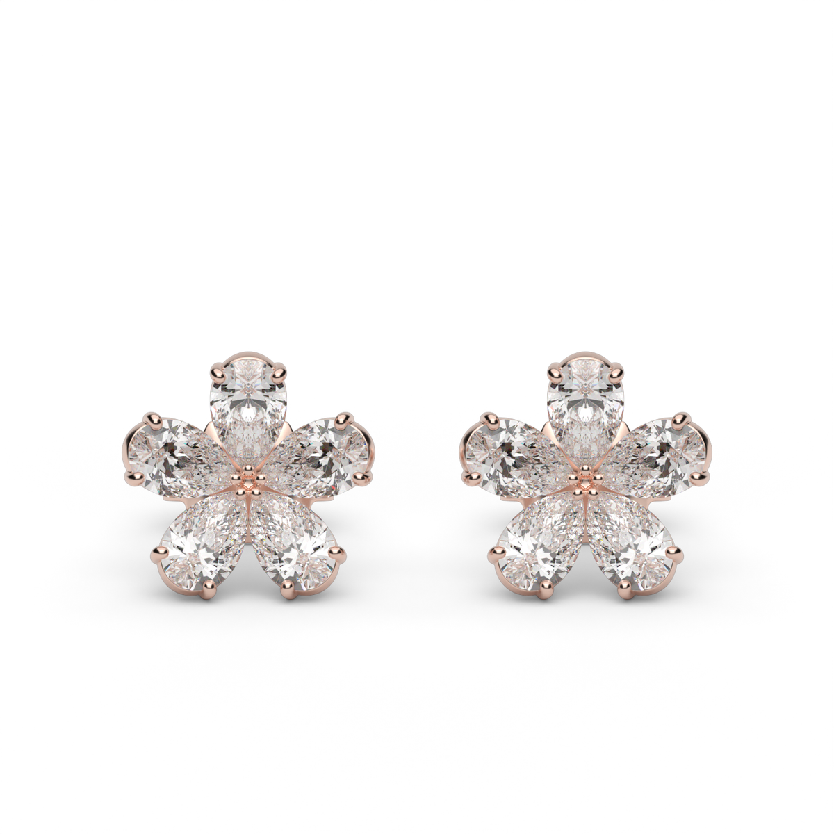 Floral-Inspired Pear-Shaped Diamond Earrings — 14K Rose Gold / Lab Diamond (image)
