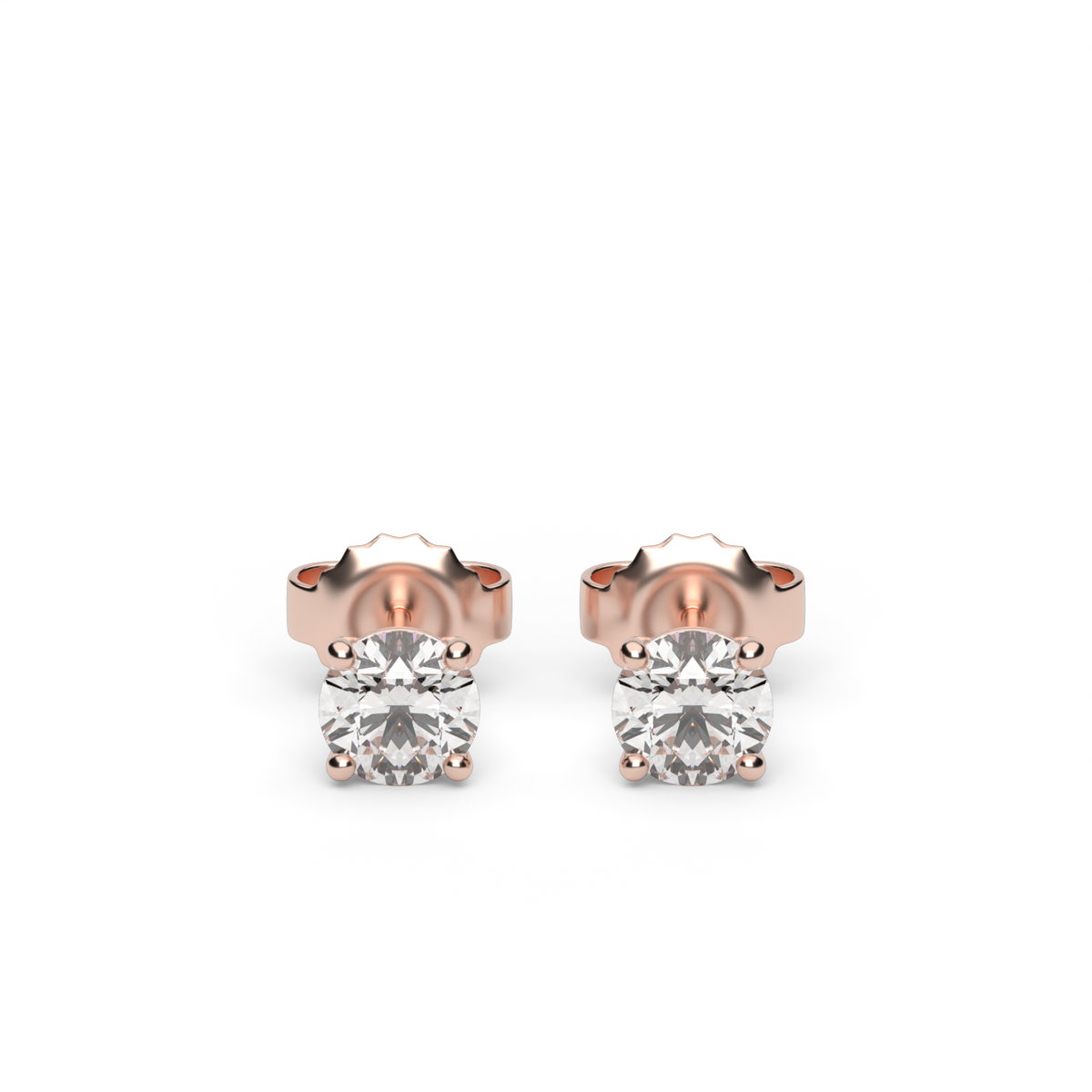 Four Prong Round Shape Diamond Stud Earrings — 14K Rose Gold / Lab Diamond (image)