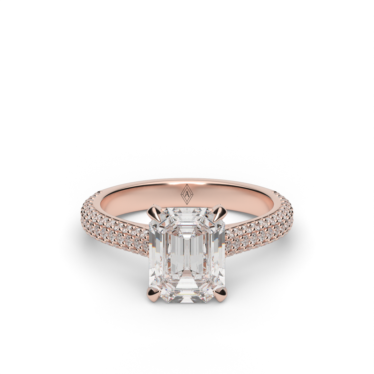 Emerald Hidden Halo Engagement Ring — 14K Rose Gold / Emerald / Lab Diamond (image)