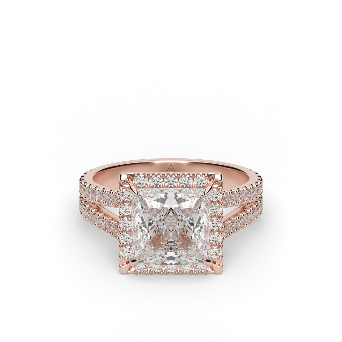 Split Band Diamond Halo Engagement Ring — 14K Rose Gold / Princess / Lab Diamond (image)