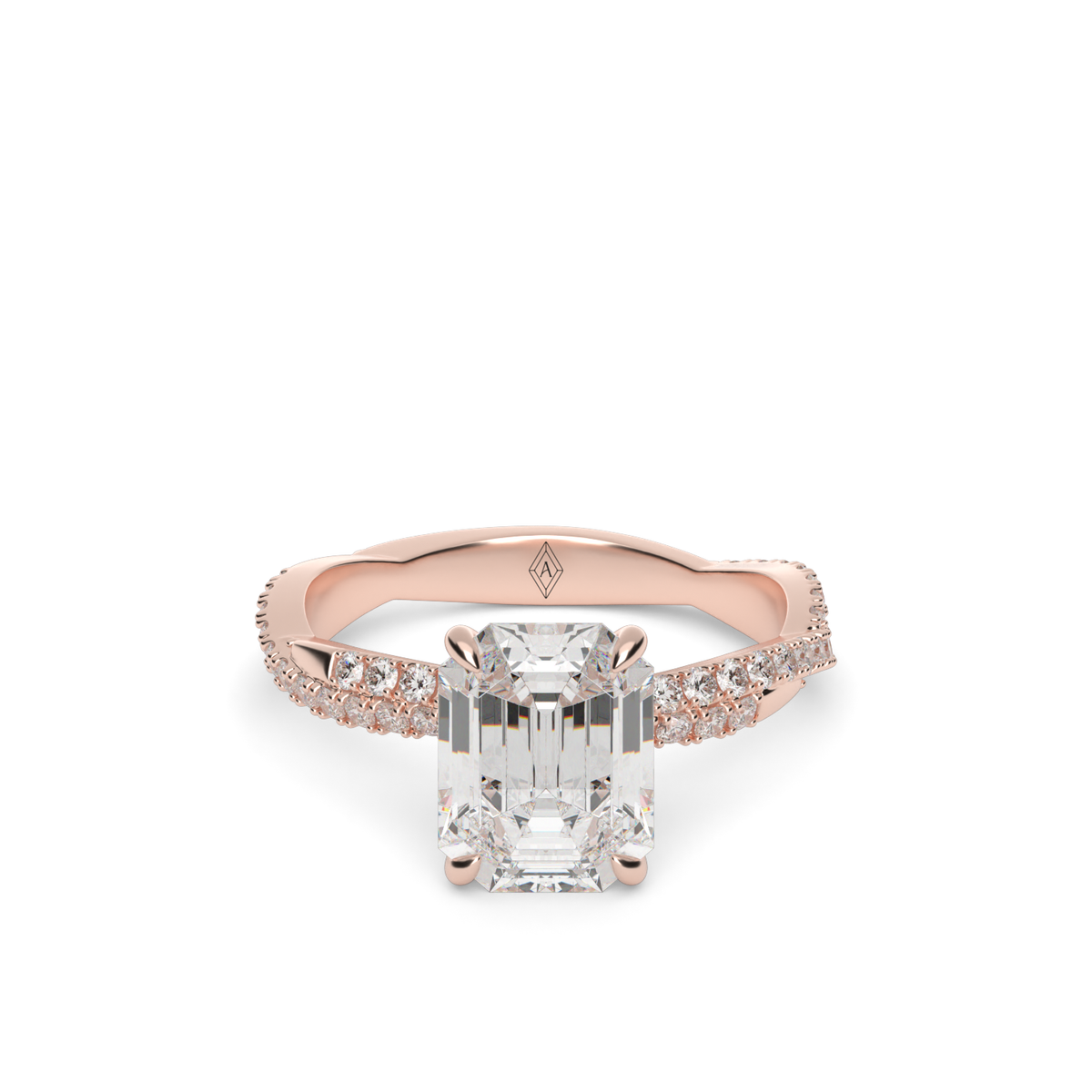 Pavé Twist Diamond Engagement Ring — 14K Rose Gold / Emerald / Lab Diamond (image)