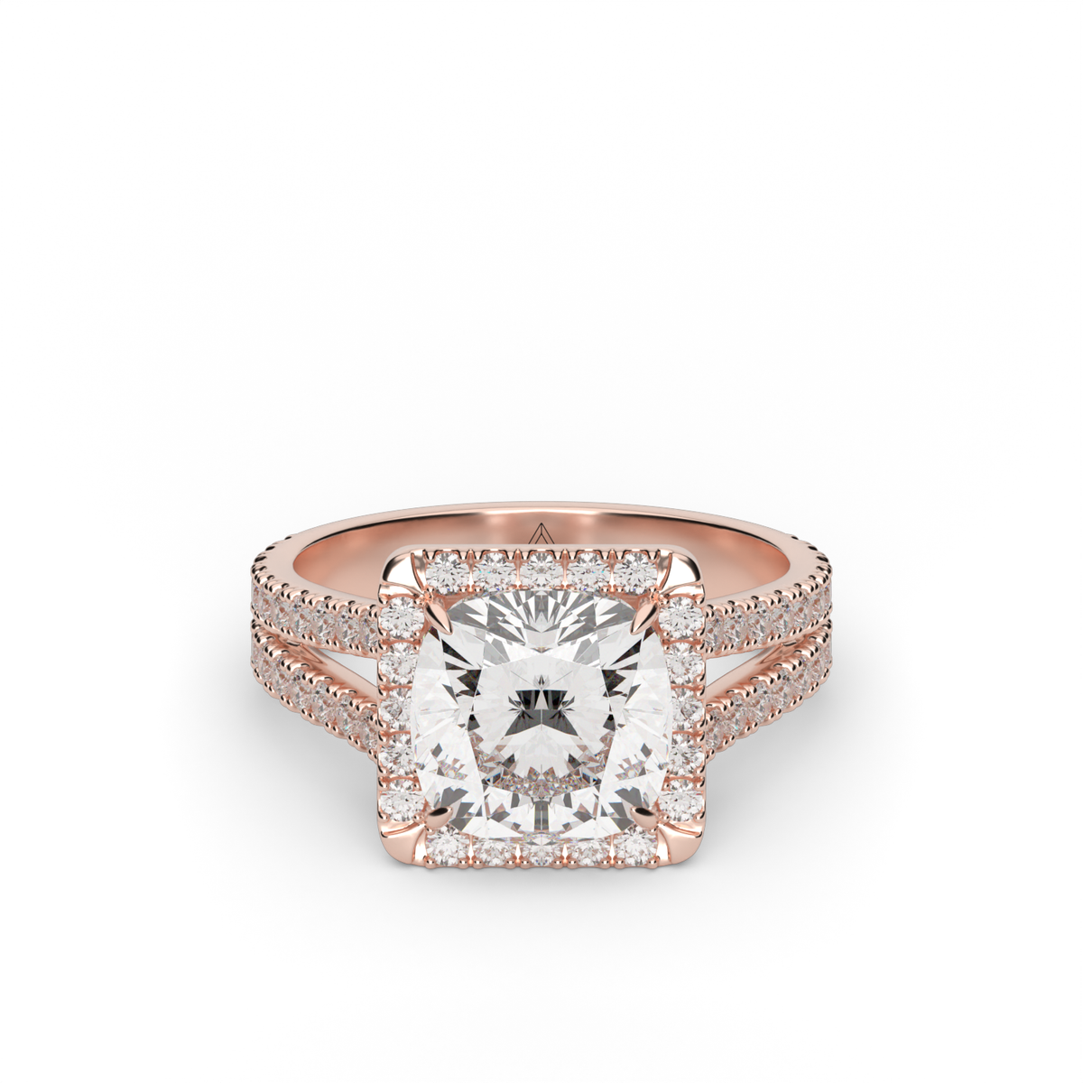 Split Band Diamond Halo Engagement Ring — 14K Rose Gold / Cushion / Lab Diamond (image)