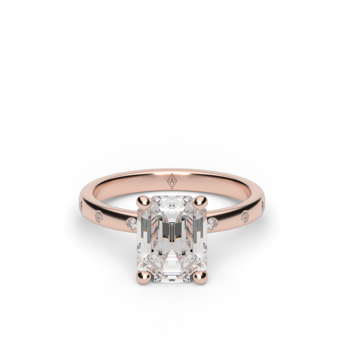 Modern Burnish-set Diamond Engagement Ring — 14K Rose Gold / Emerald / Lab Diamond (image)