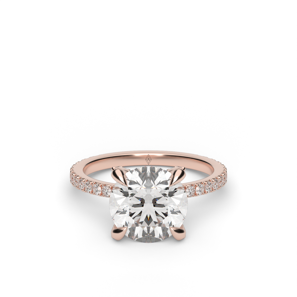 French Pavé Engagement Ring — 14K Rose Gold / Round / Lab Diamond (image)