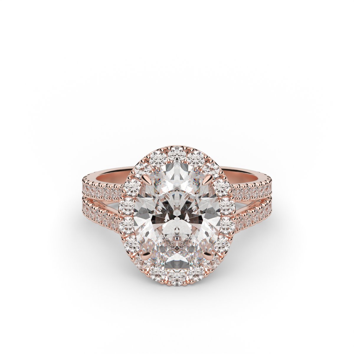 Split Band Diamond Halo Engagement Ring — 14K Rose Gold / Oval / Lab Diamond (image)