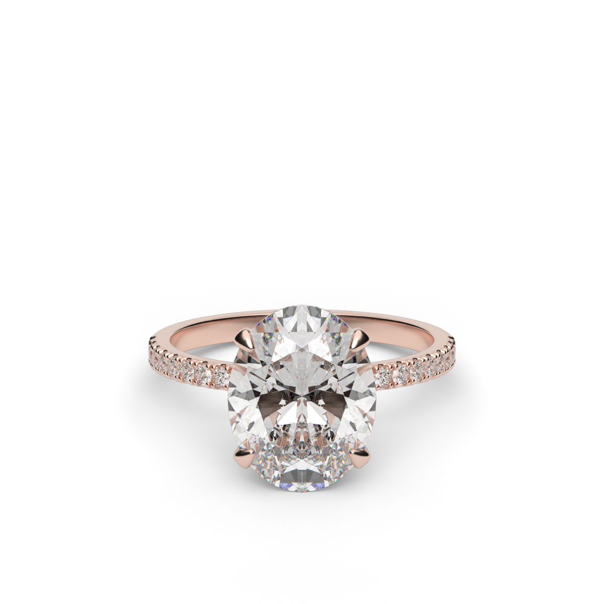 Petite Pavé Crown Diamond Engagement Ring — 14K Rose Gold / Oval / Lab Diamond (image)