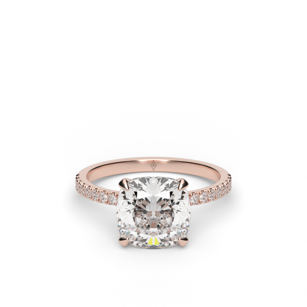 Petite Pavé Crown Diamond Engagement Ring — 14K Rose Gold / Cushion / Lab Diamond (image)