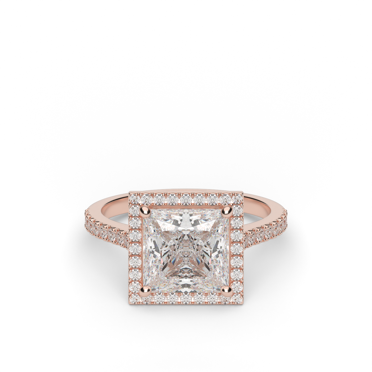 Halo Cushion Head  Pavé Engagement Ring — 14K Rose Gold / Princess / Lab Diamond (image)