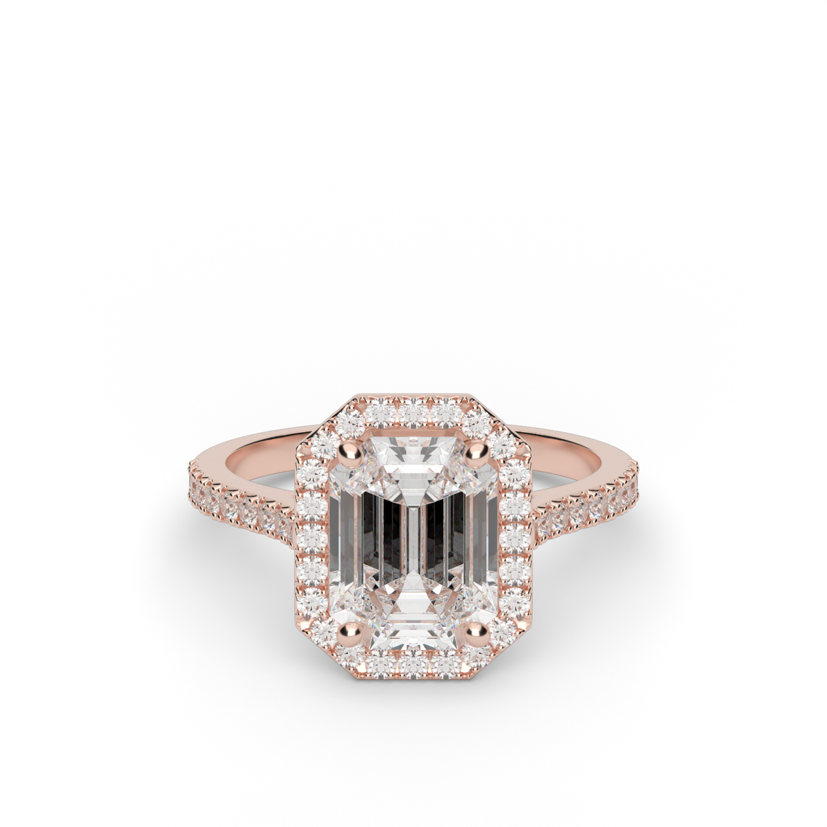 Halo Cushion Head  Pavé Engagement Ring — 14K Rose Gold / Emerald / Lab Diamond (image)