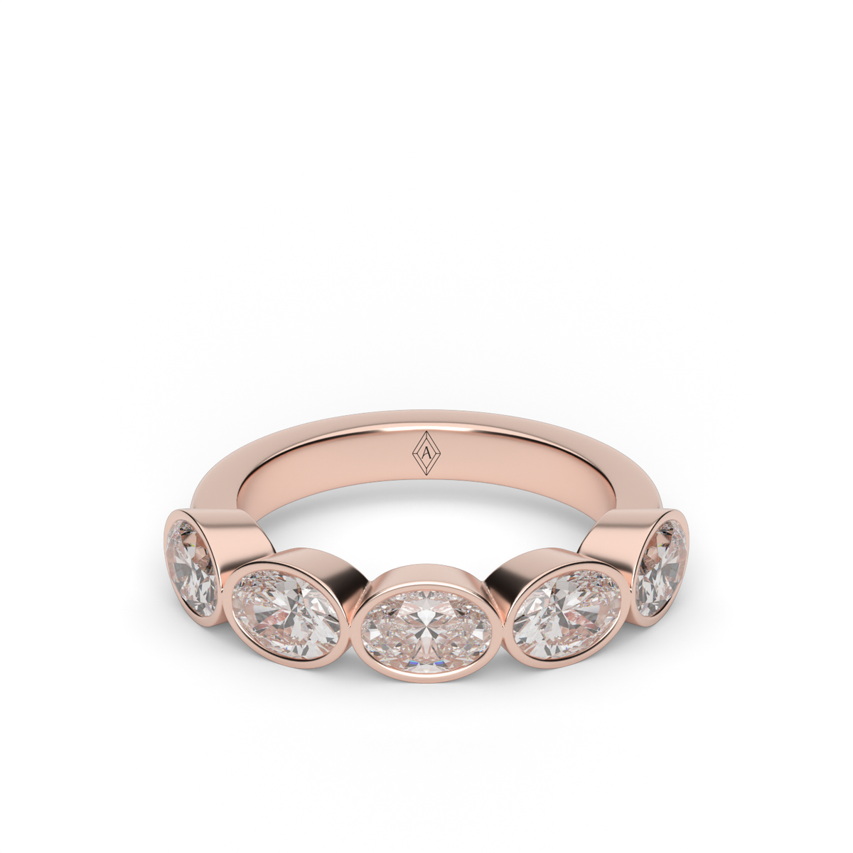 2 Carat East-West Bezel 5-Stone Oval Diamond Anniversary Ring — 14K Rose Gold / Lab Diamond (image)