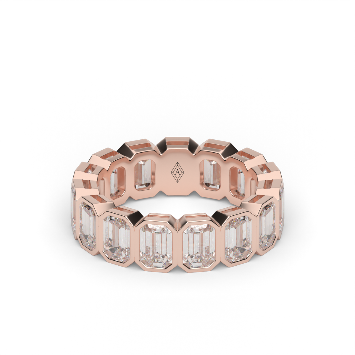 7 Carat Emerald Bezel Eternity Ring — 14K Rose Gold / Lab Diamond (image)