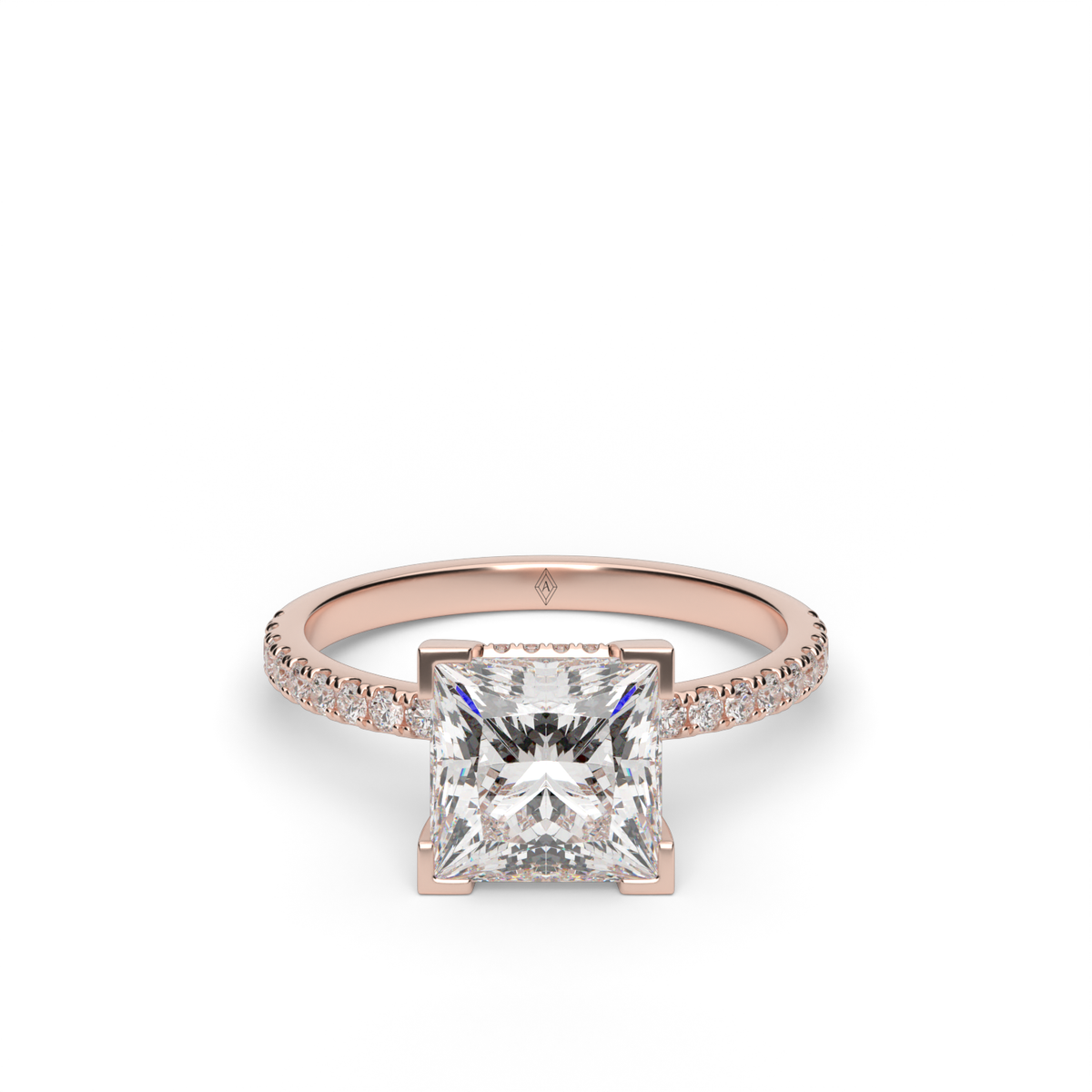 Pavé  Hidden Halo Engagement Ring — 14K Rose Gold / Princess / Lab Diamond (image)
