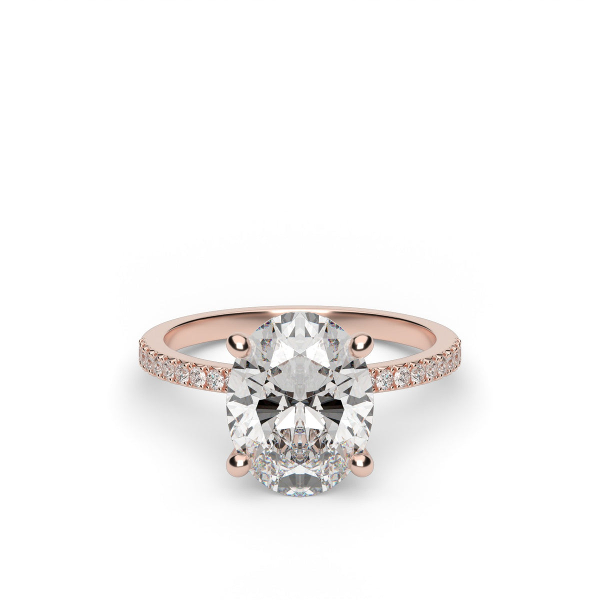 Petite French Cut Pave Engagement Ring — 14K Rose Gold / Oval / Lab Diamond (image)