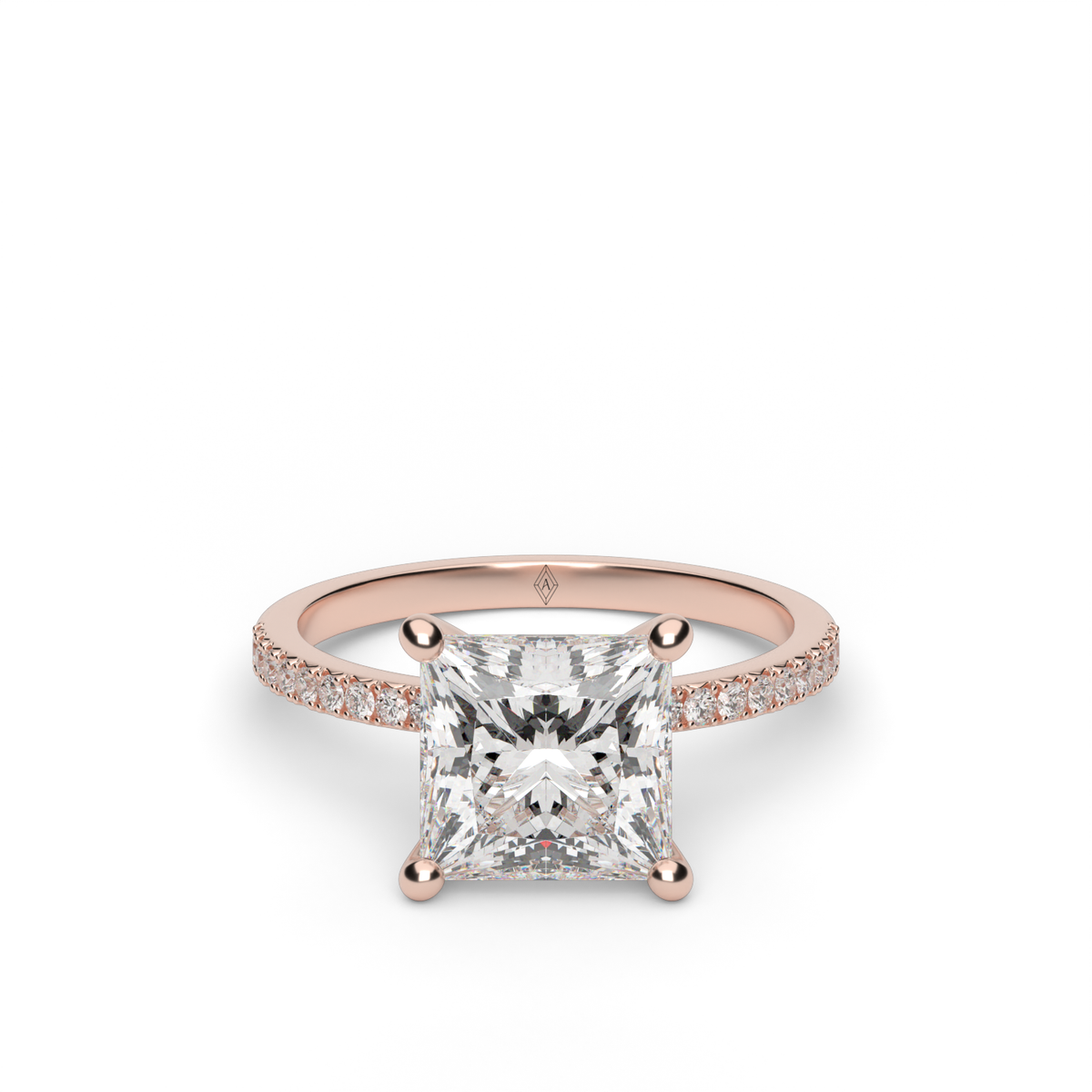 Petite French Cut Pave Engagement Ring — 14K Rose Gold / Princess / Lab Diamond (image)