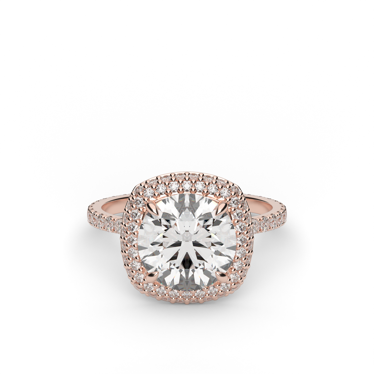 Double Row Diamond Halo Engagement Ring with Pave — 14K Rose Gold / Round / Lab Diamond (image)