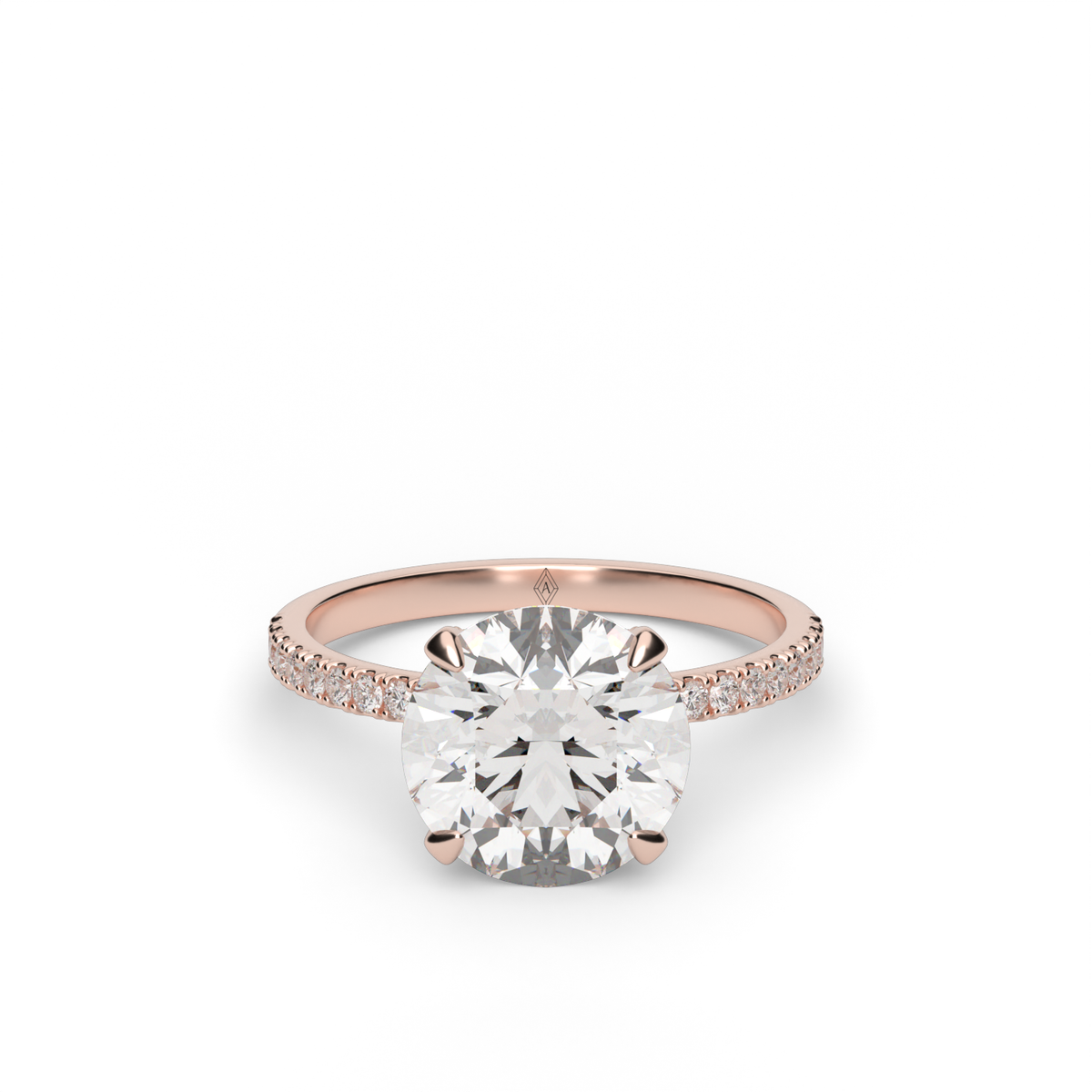Petite Pavé Crown Diamond Engagement Ring — 14K Rose Gold / Round / Lab Diamond (image)