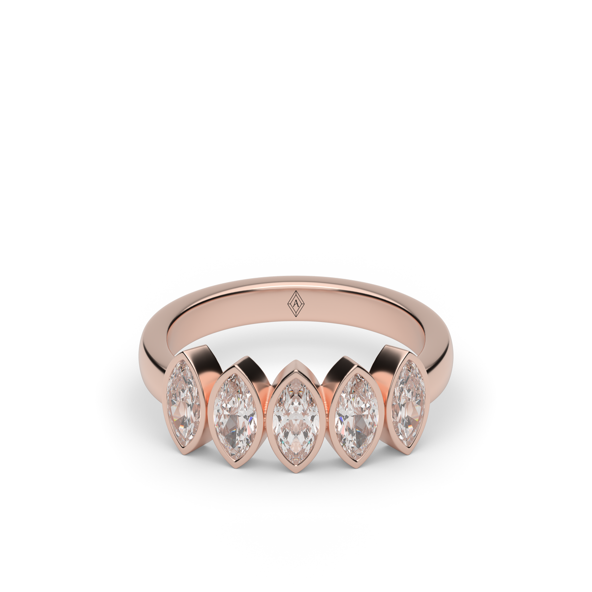 2 Carat 5 Stone Marquise Cut Bezel Anniversary Ring — 14K Rose Gold / Lab Diamond (image)