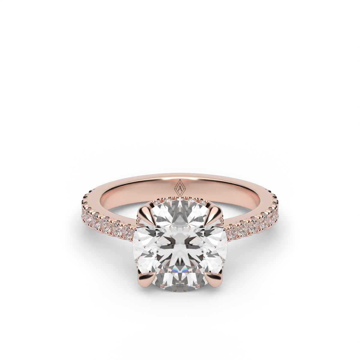 Hidden Halo Crown Engagement Ring — 14K Rose Gold / Round / Lab Diamond (image)