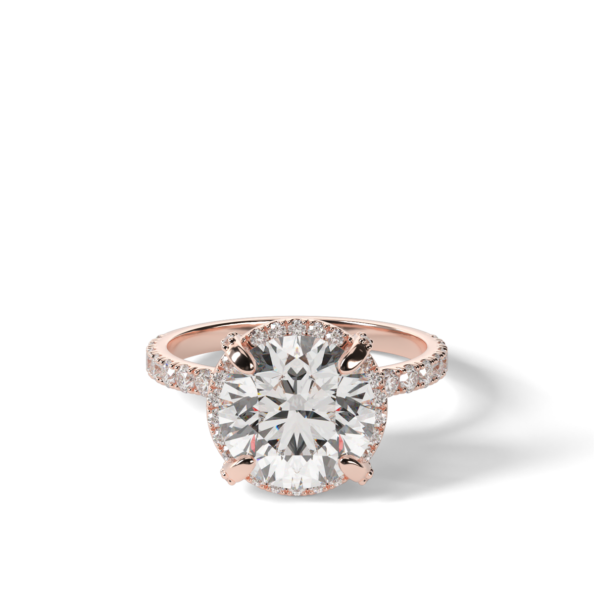 Elegant Pave Halo Engagement Ring — 14K Rose Gold / Round / Lab Diamond (image)