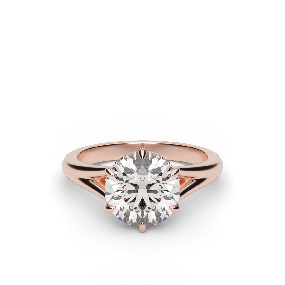 Hidden Halo Six Prongs Engagement Ring — 14K Rose Gold / Round / Lab Diamond (image)