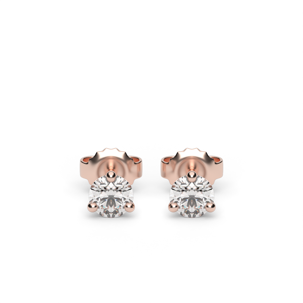Three Prong Martini Diamond Stud Earrings — 14K Rose Gold / Lab Diamond (image)