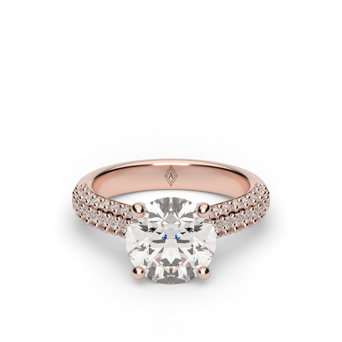 Triple Row Pavé  Engagement Ring — 14K Rose Gold / Round / Lab Diamond (image)