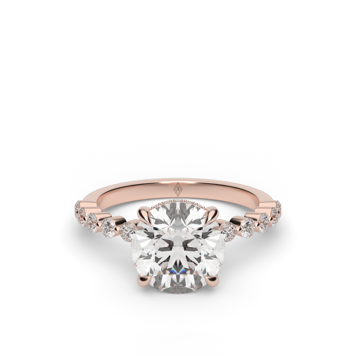 Shared Prong Engagement Ring with Hidden Halo — 14K Rose Gold / Round / Lab Diamond (image)