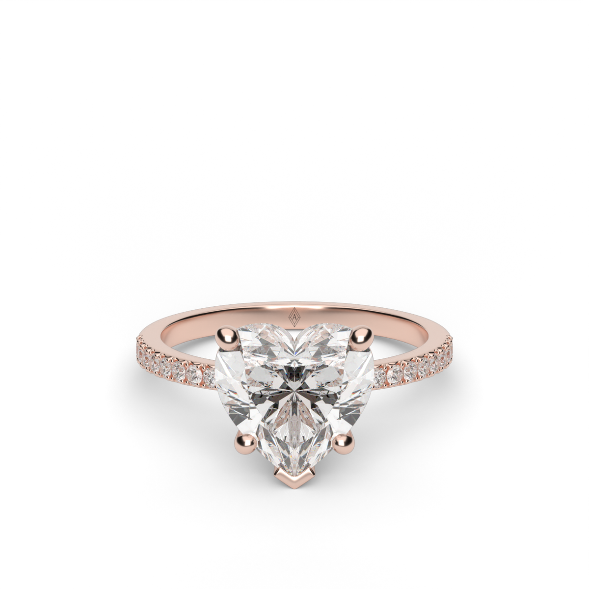 Petite French Cut Pave Engagement Ring — 14K Rose Gold / Heart / Lab Diamond (image)