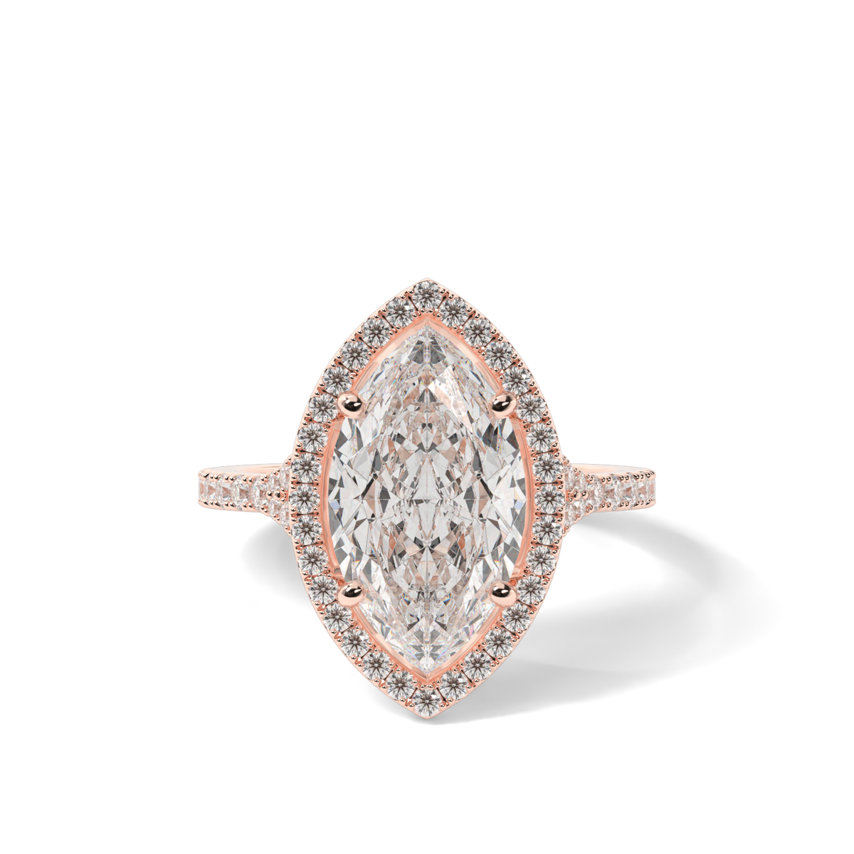 Halo Engagement Ring With Split Shank — 14K Rose Gold / Marquise / Lab Diamond (image)