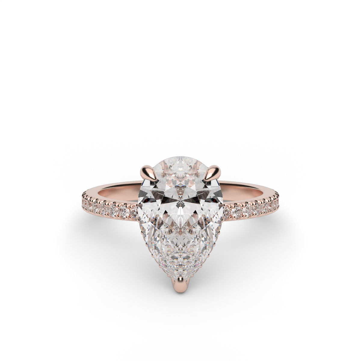 French Pave Hidden Halo Engagement Ring — 14K Rose Gold / Pear / Lab Diamond (image)