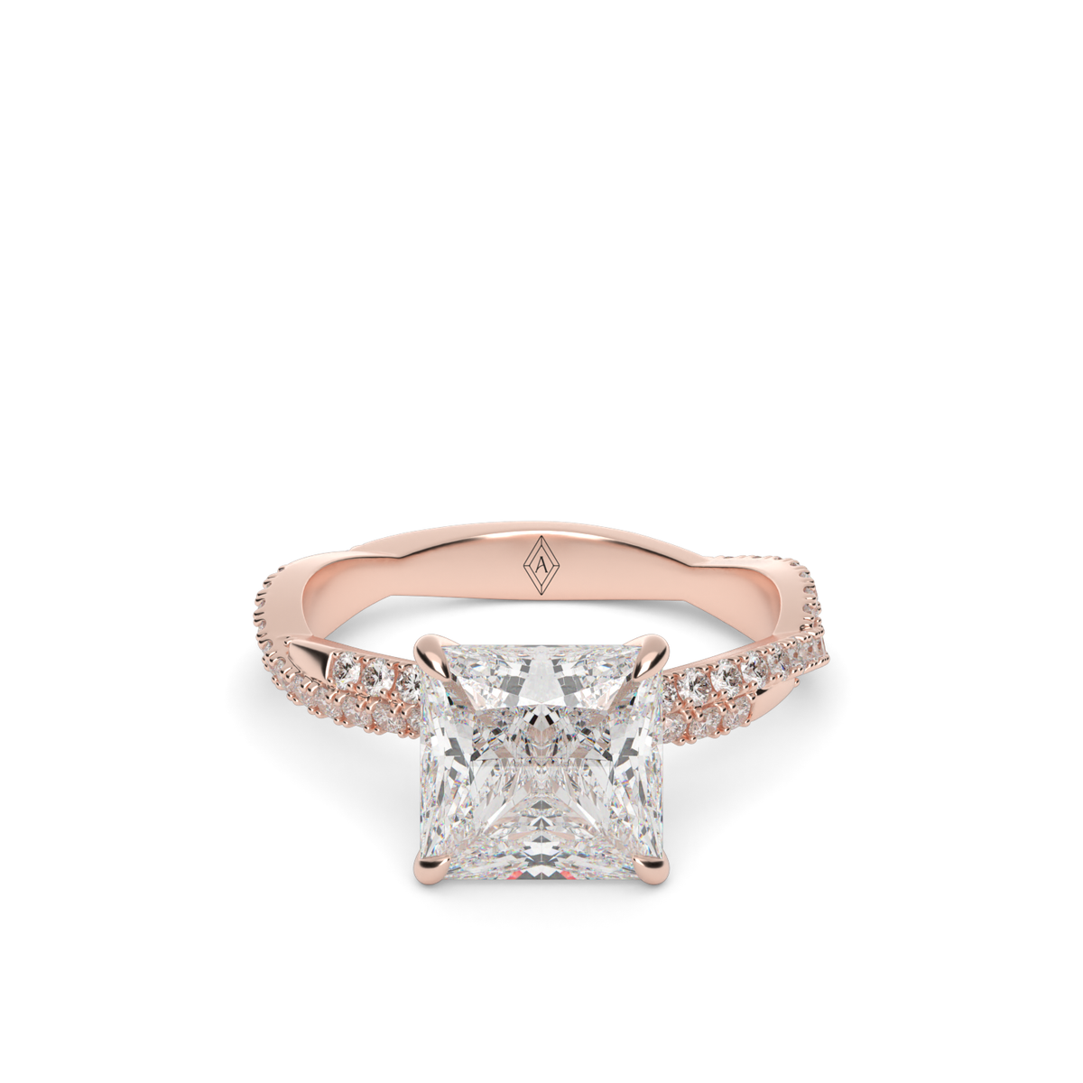 Pavé Twist Diamond Engagement Ring — 14K Rose Gold / Princess / Lab Diamond (image)