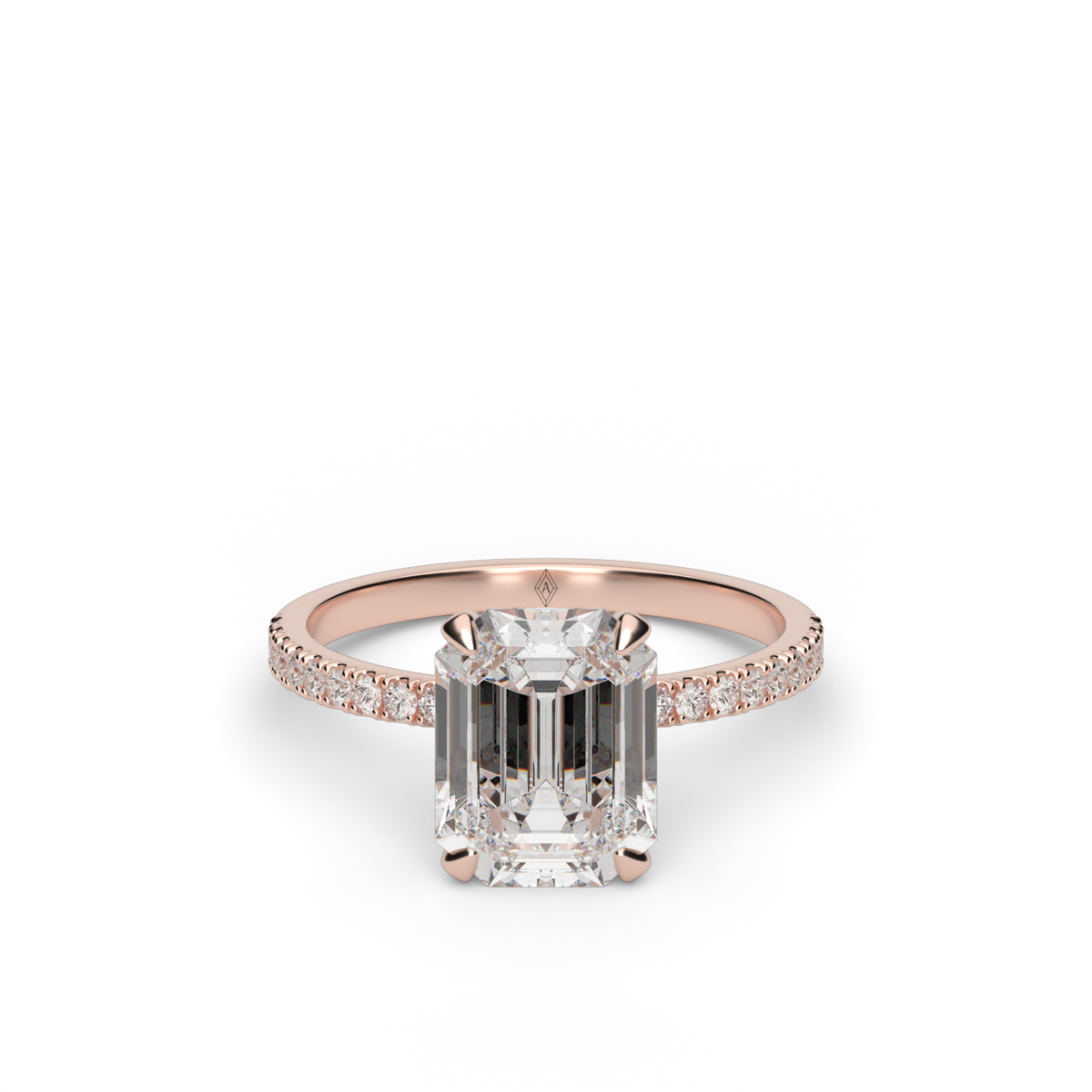Petite Pavé Crown Diamond Engagement Ring — 14K Rose Gold / Emerald / Lab Diamond (image)