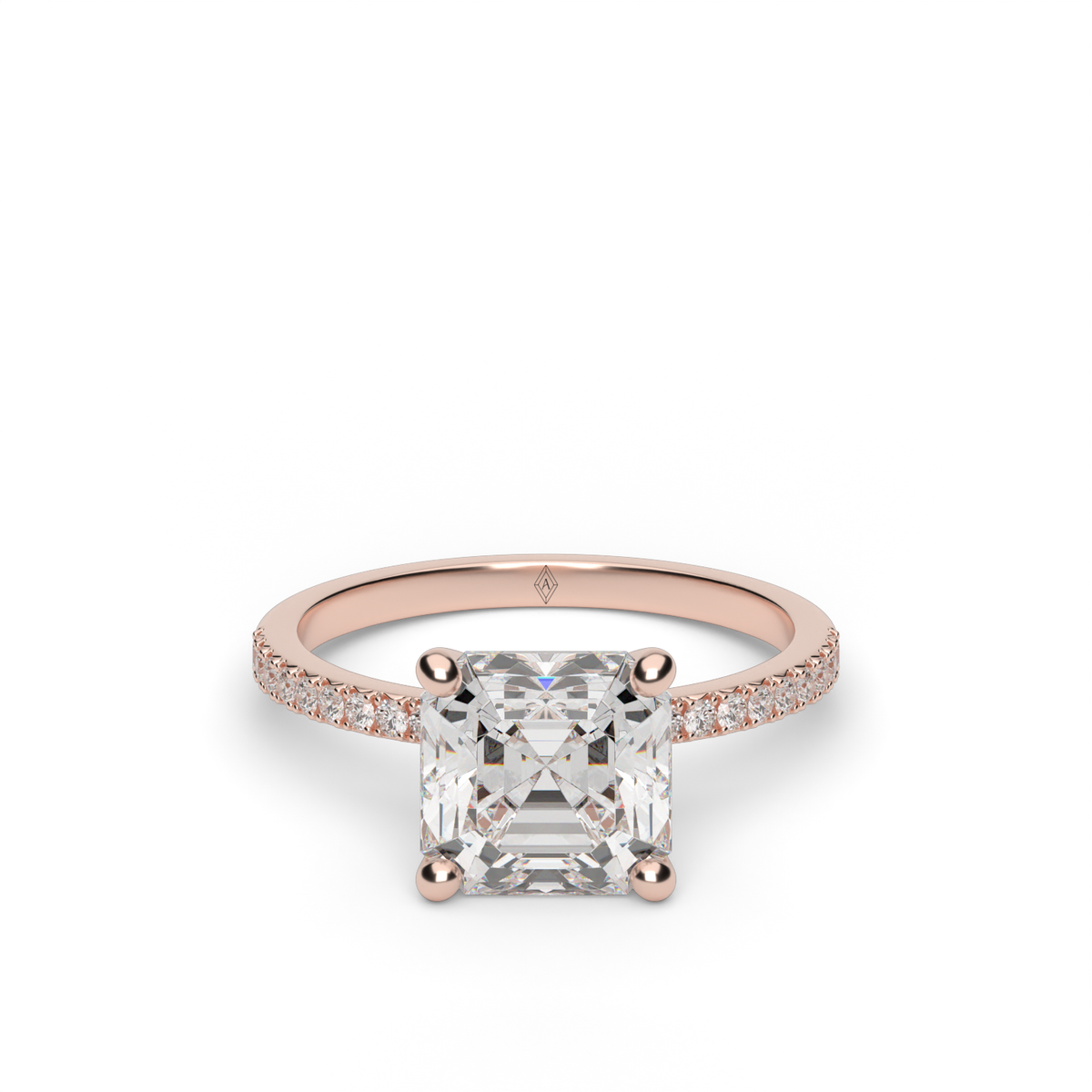 Petite French Cut Pave Engagement Ring — 14K Rose Gold / Asscher / Lab Diamond (image)